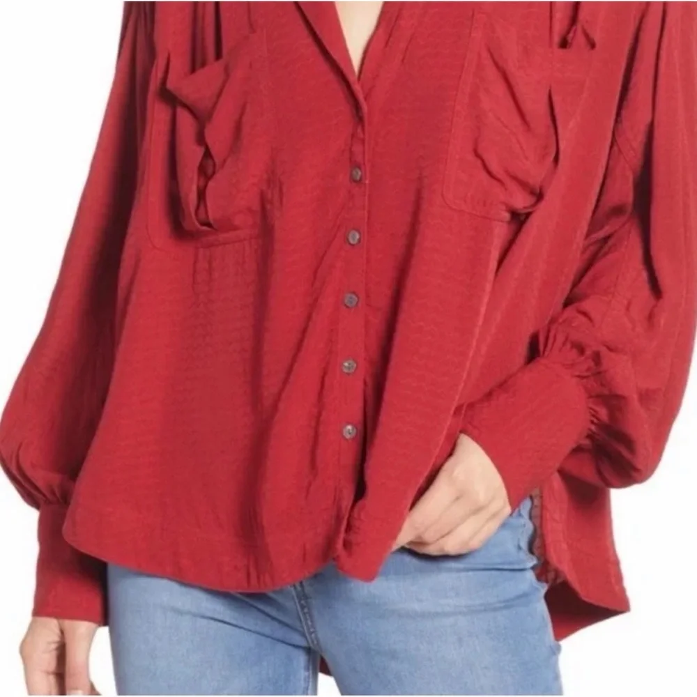 NEW Free People Erin's Jacquard Oversize Button Front Top
